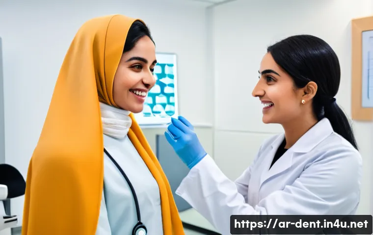 레진 충전과 인레이 차이점 - **Prompt:** A warm and professional dental consultation in a modern Arabic clinic. A female dentist,...