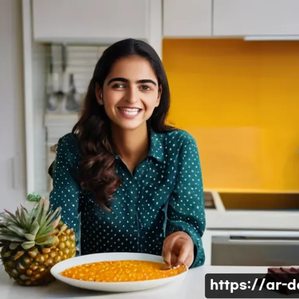 치아 교정 전후 음식 섭취 팁 - **A young Arab woman preparing for braces:** A vibrant, well-lit kitchen. A young woman, approximate...